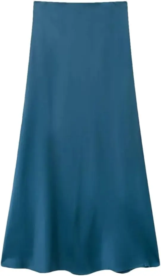 Womens Pleated Skirts Vintage High Waist Slim Fit Straight Party Women Long Skirt