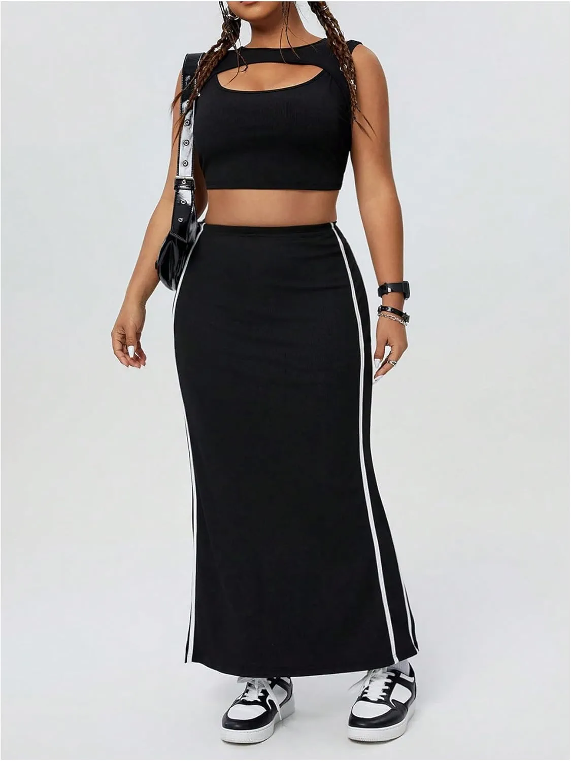 Women's Plus Size Side Stripe Long Skirt High Waisted Skinny Fishtail Skirts