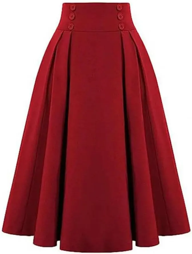 Women's Skirts High Waist A-Line Solid Color Office Casual Midi Skirt