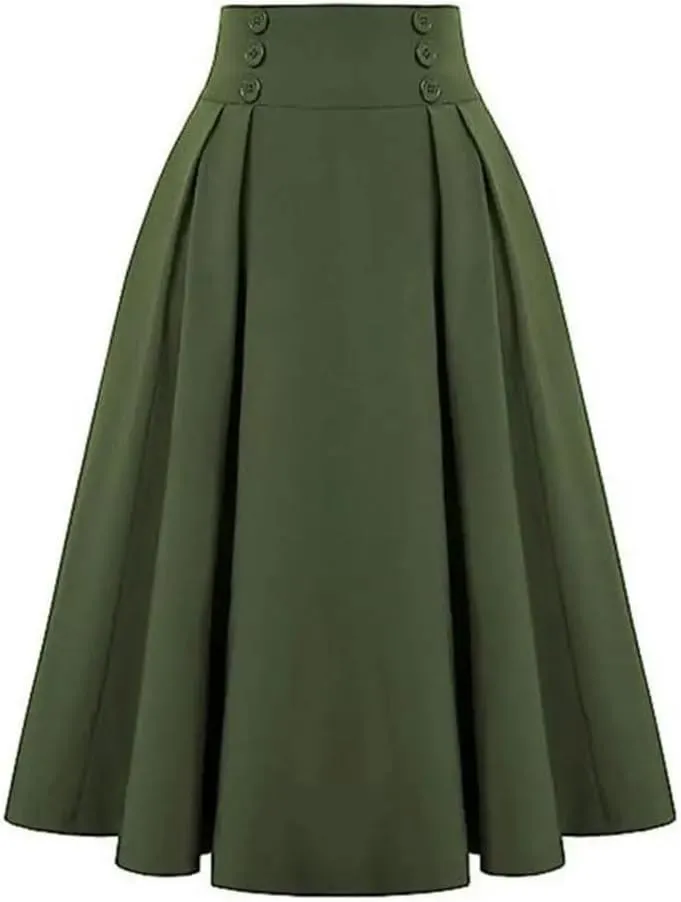 Women's Skirts High Waist A-Line Solid Color Office Casual Midi Skirt