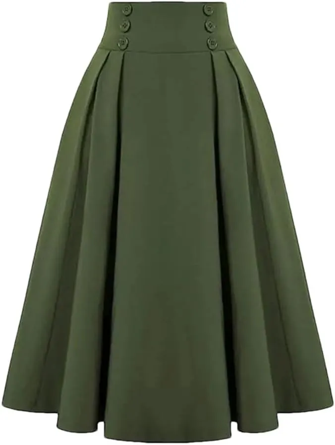 Women's Skirts High Waist A-Line Solid Color Office Casual Midi Skirt
