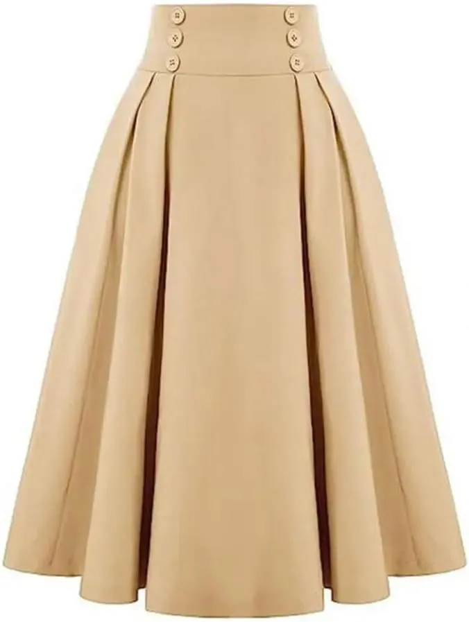 Women's Skirts High Waist A-Line Solid Color Office Casual Midi Skirt
