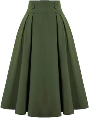 Women's Skirts High Waist A-Line Solid Color Office Casual Midi Skirt