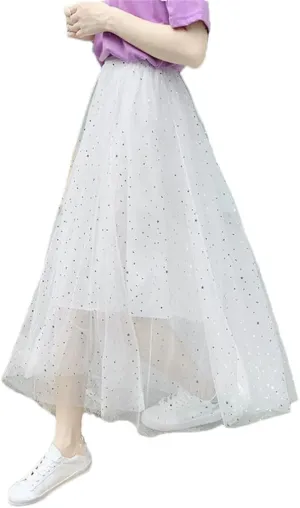 Women's Skirts Loose A-Line High Waist Sequins Mesh Party Casual Midi Skirt