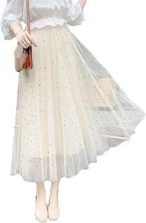 Women's Skirts Loose A-Line High Waist Sequins Mesh Party Casual Midi Skirt