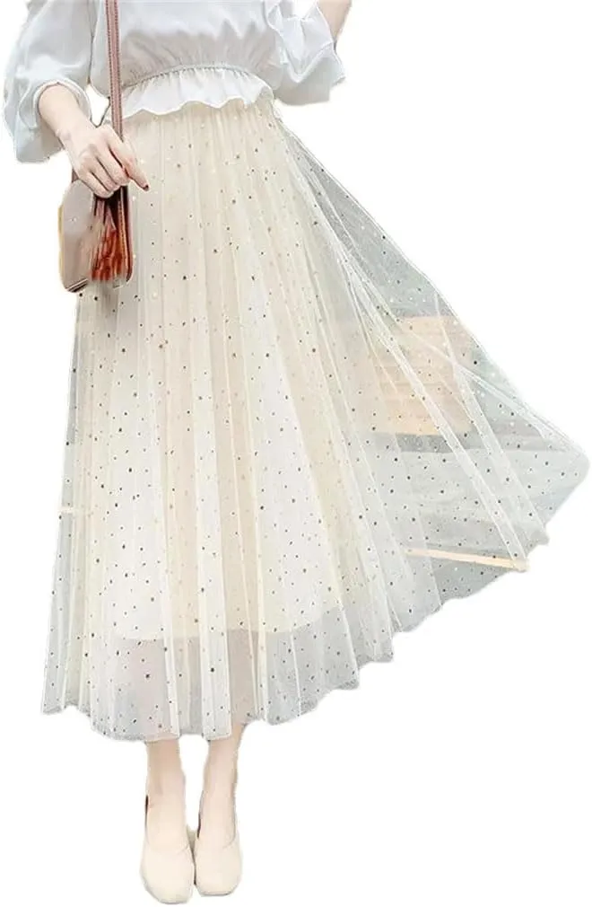 Women's Skirts Loose A-Line High Waist Sequins Mesh Party Casual Midi Skirt