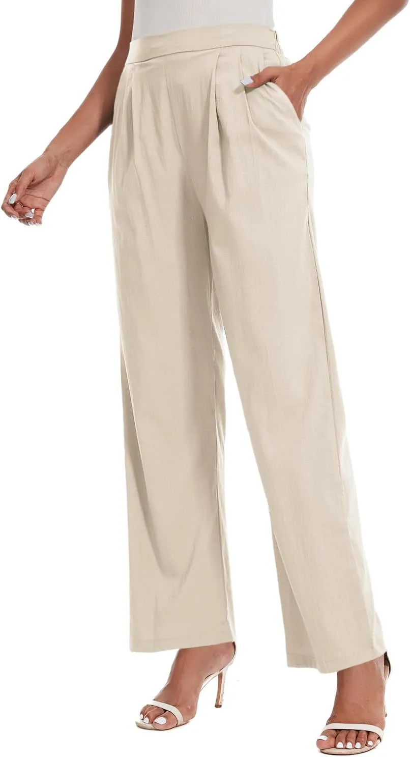 Women's Summer Pull on Soft Pants Back Elastic Waist Ankle Length Slacks