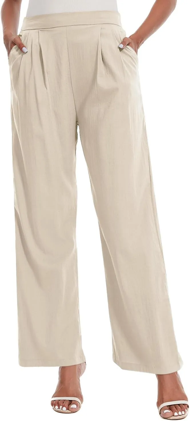 Women's Summer Pull on Soft Pants Back Elastic Waist Ankle Length Slacks