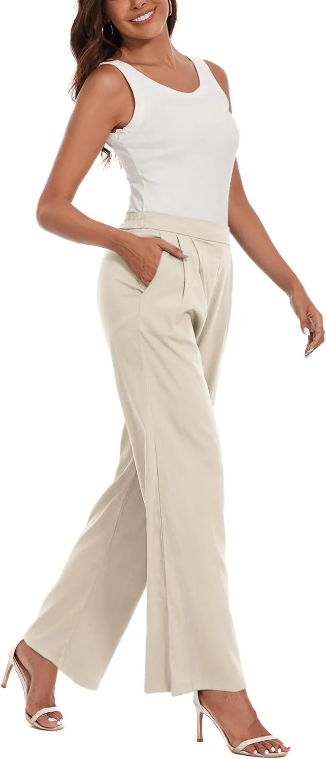 Women's Summer Pull on Soft Pants Back Elastic Waist Ankle Length Slacks