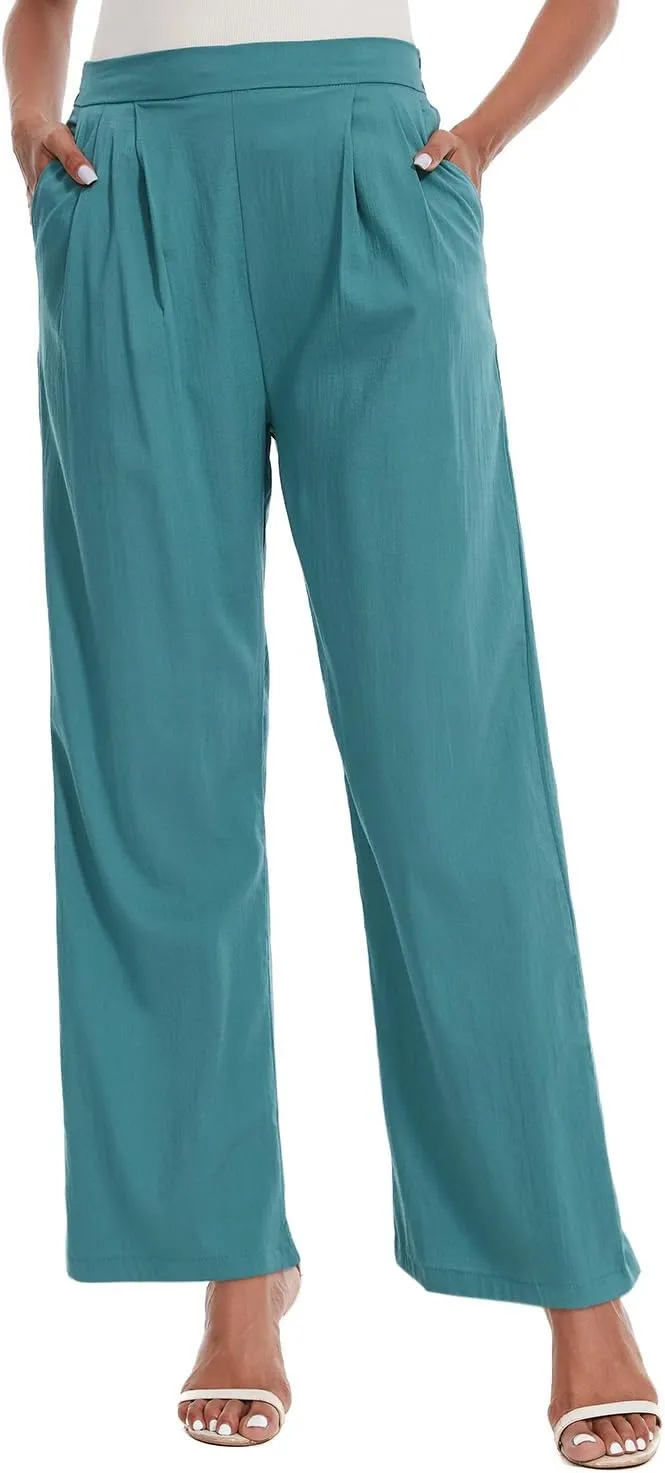 Women's Summer Pull on Soft Pants Back Elastic Waist Ankle Length Slacks