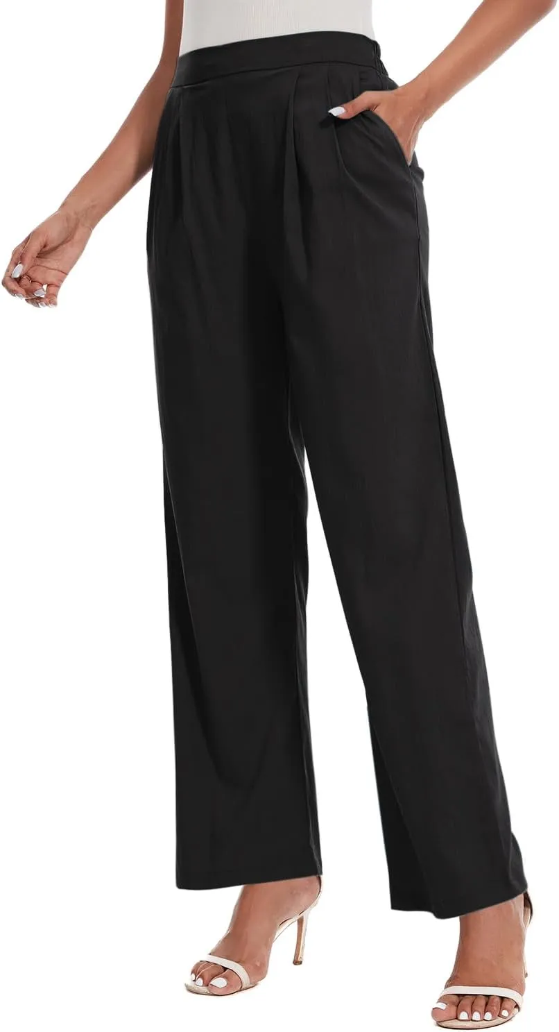 Women's Summer Pull on Soft Pants Back Elastic Waist Ankle Length Slacks