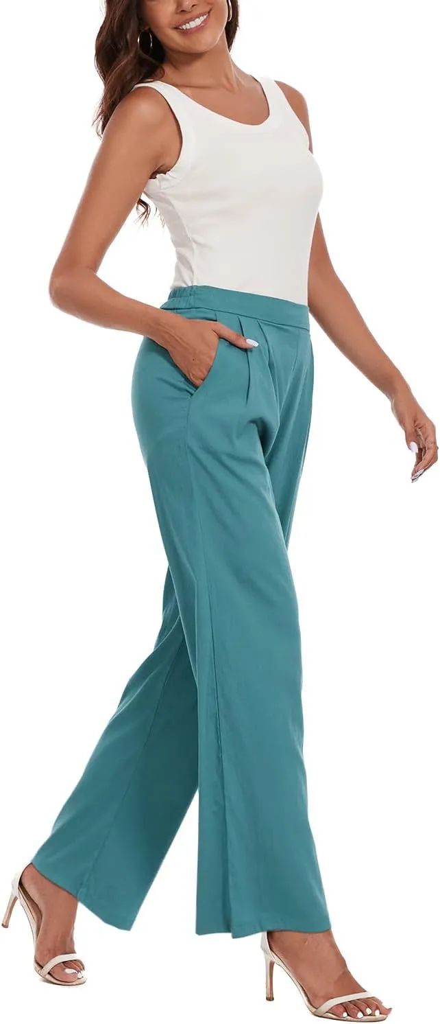 Women's Summer Pull on Soft Pants Back Elastic Waist Ankle Length Slacks