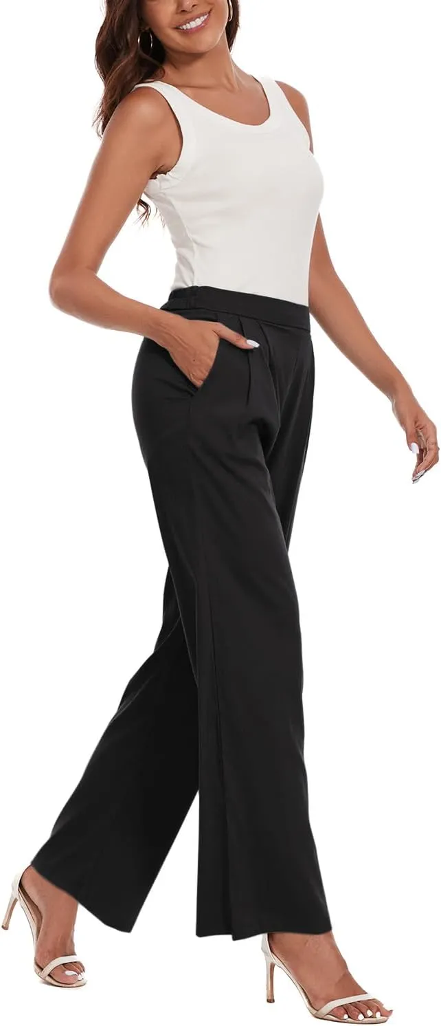 Women's Summer Pull on Soft Pants Back Elastic Waist Ankle Length Slacks