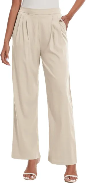 Women's Summer Pull on Soft Pants Back Elastic Waist Ankle Length Slacks