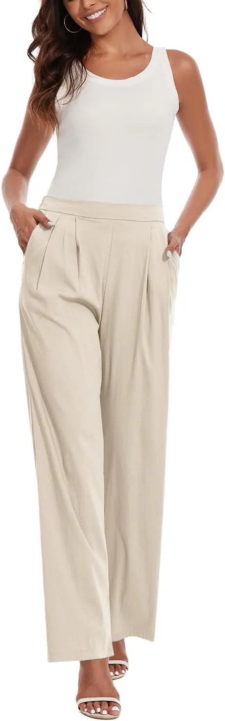 Women's Summer Pull on Soft Pants Back Elastic Waist Ankle Length Slacks