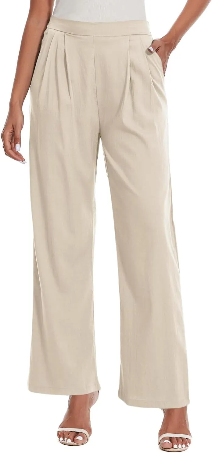 Women's Summer Pull on Soft Pants Back Elastic Waist Ankle Length Slacks