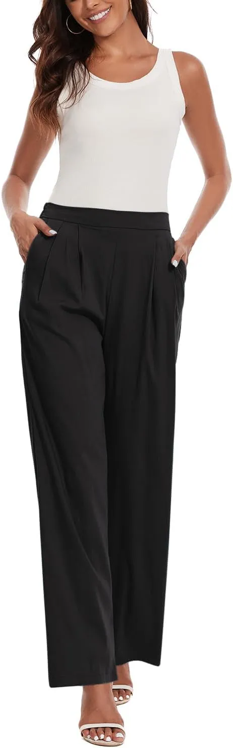Women's Summer Pull on Soft Pants Back Elastic Waist Ankle Length Slacks