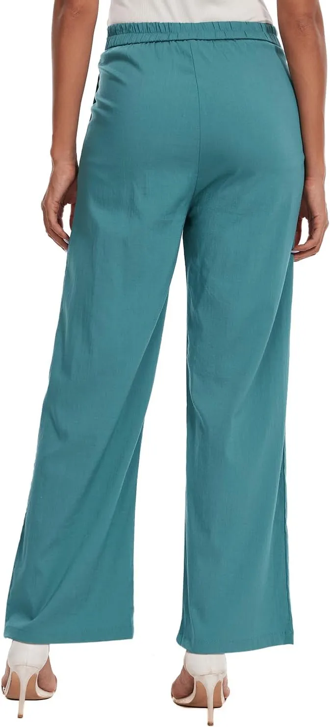 Women's Summer Pull on Soft Pants Back Elastic Waist Ankle Length Slacks