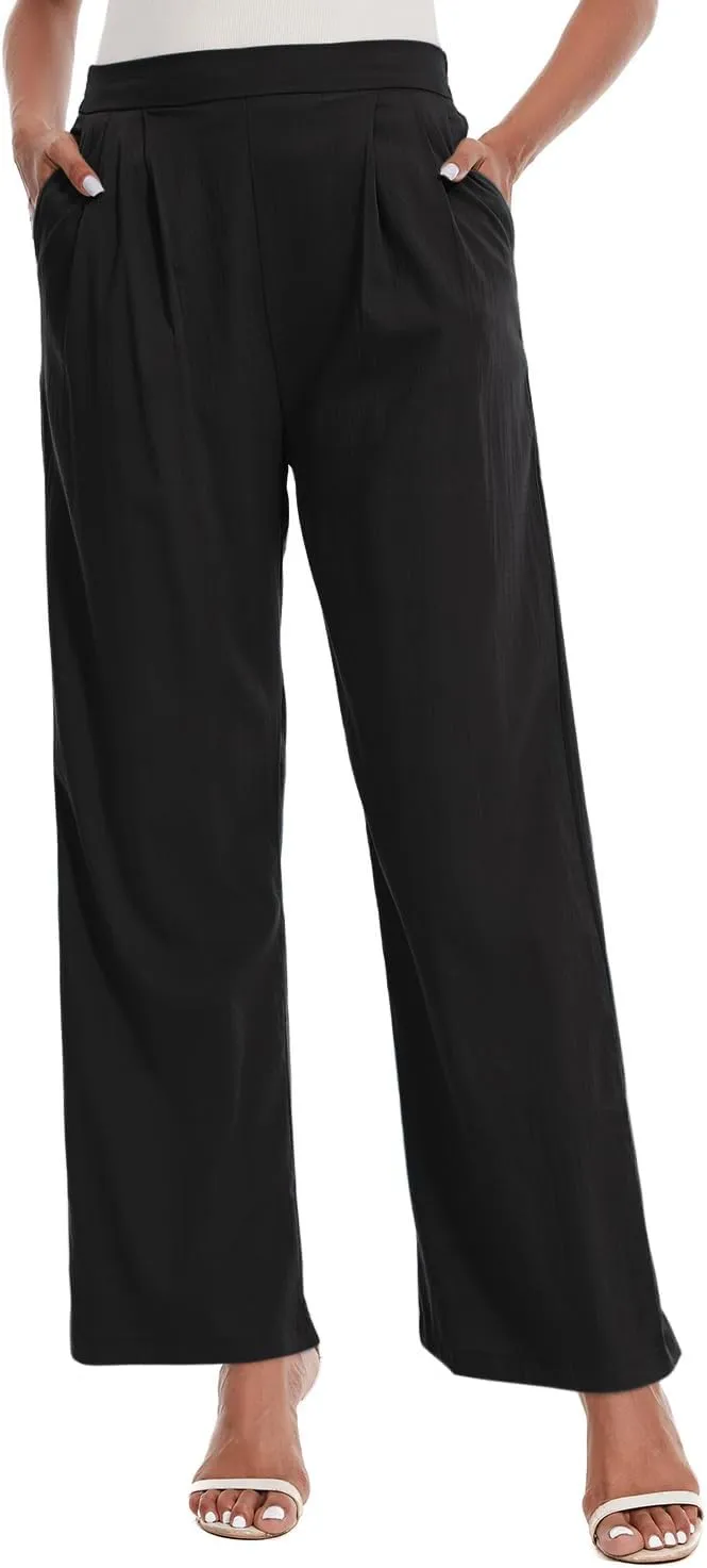 Women's Summer Pull on Soft Pants Back Elastic Waist Ankle Length Slacks