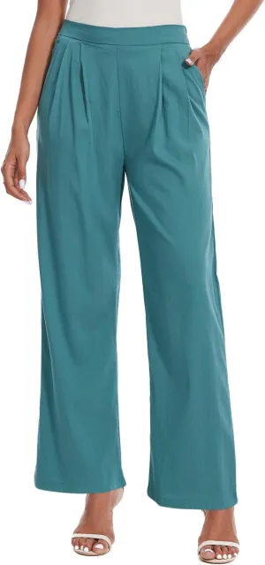 Women's Summer Pull on Soft Pants Back Elastic Waist Ankle Length Slacks