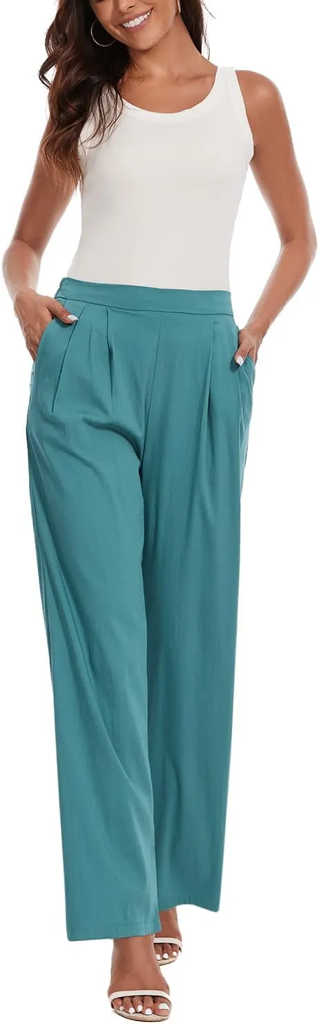Women's Summer Pull on Soft Pants Back Elastic Waist Ankle Length Slacks