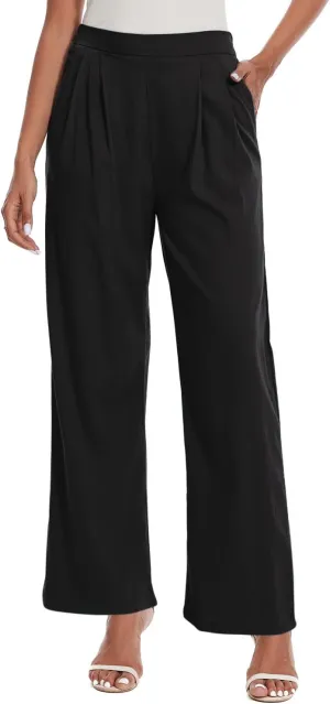 Women's Summer Pull on Soft Pants Back Elastic Waist Ankle Length Slacks