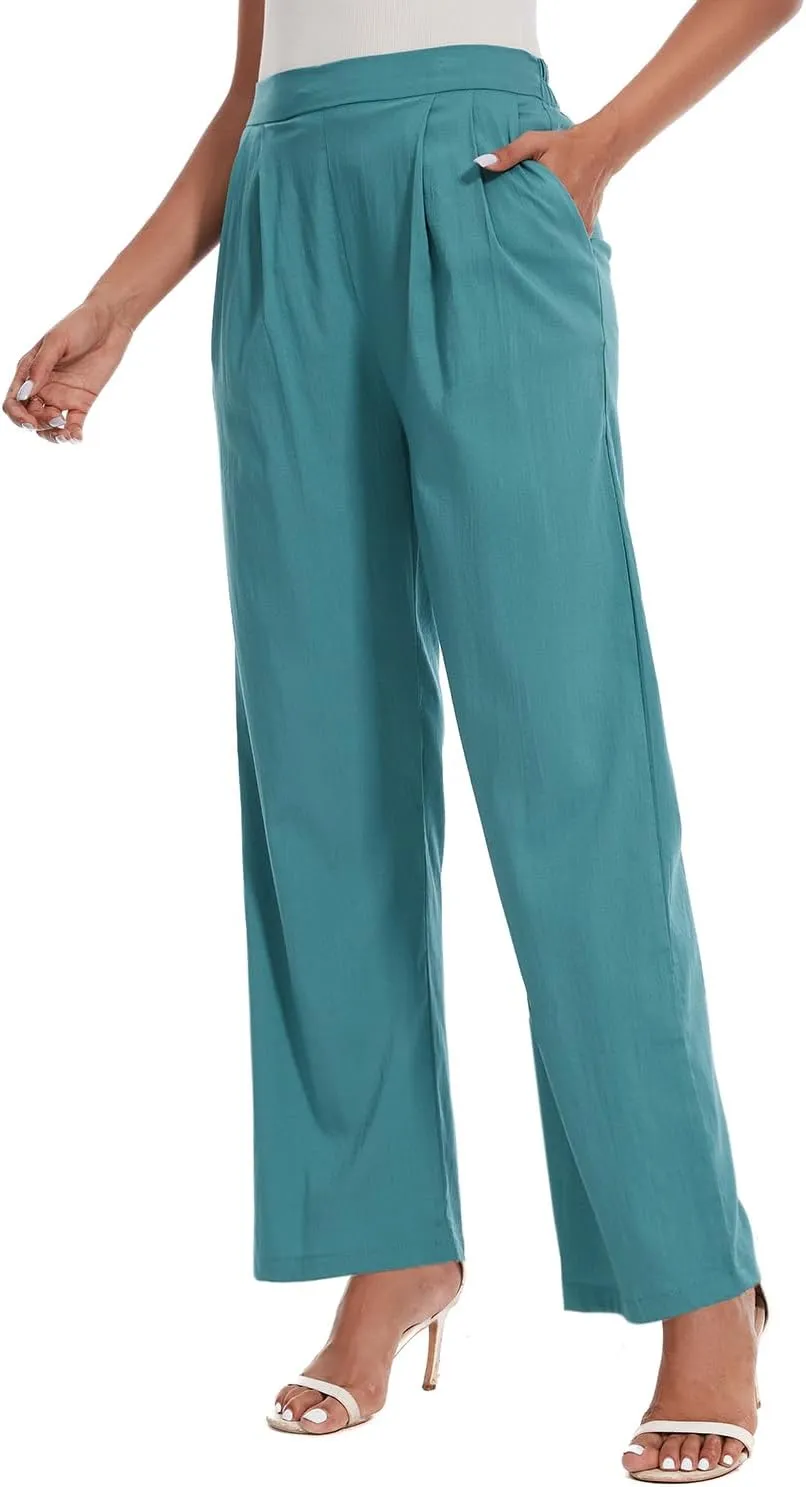 Women's Summer Pull on Soft Pants Back Elastic Waist Ankle Length Slacks