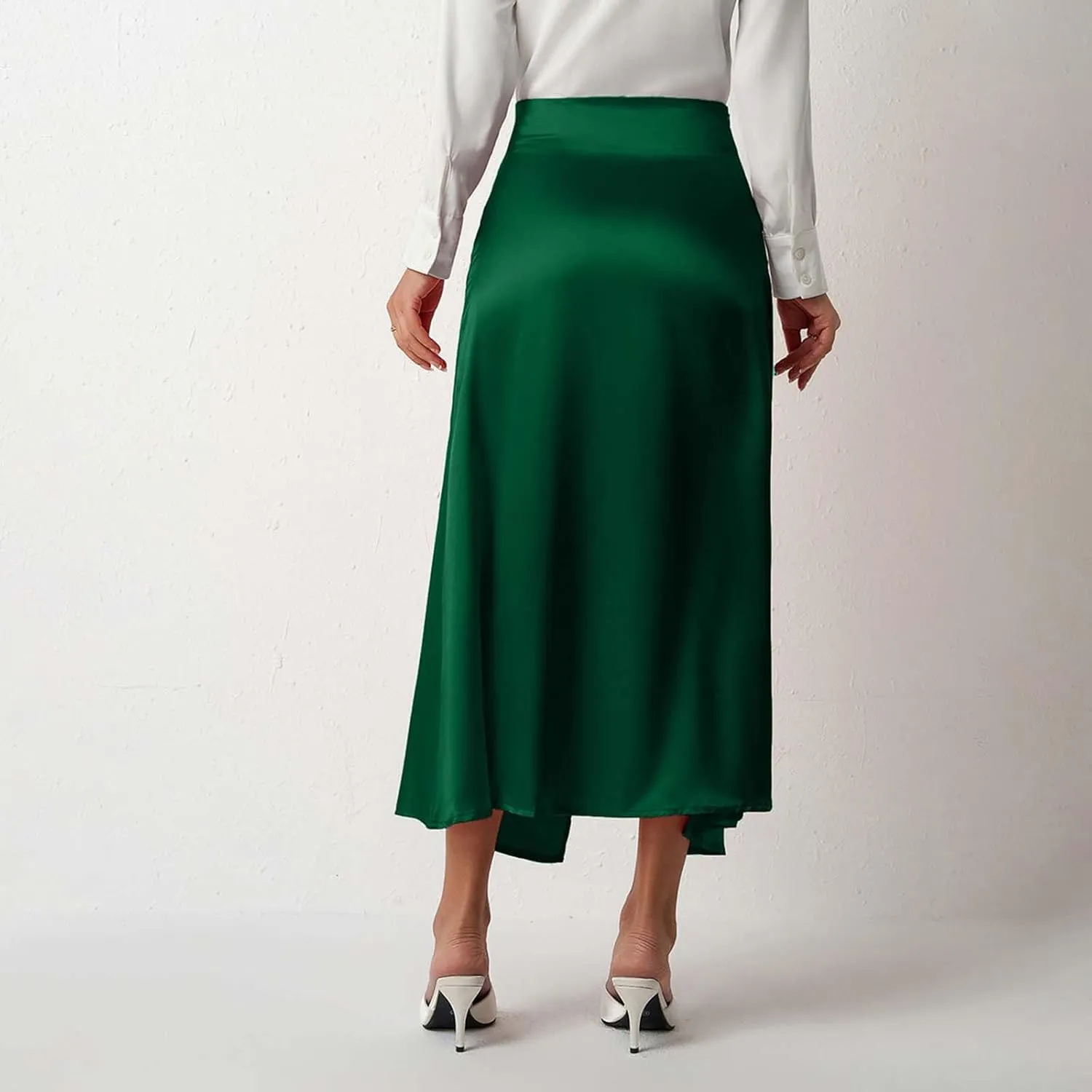 Womens Summer Skirt 2025 Silk Elegant High Waist Cocktail Party Wedding Split Midi Skirt Satin Maxi Skirts