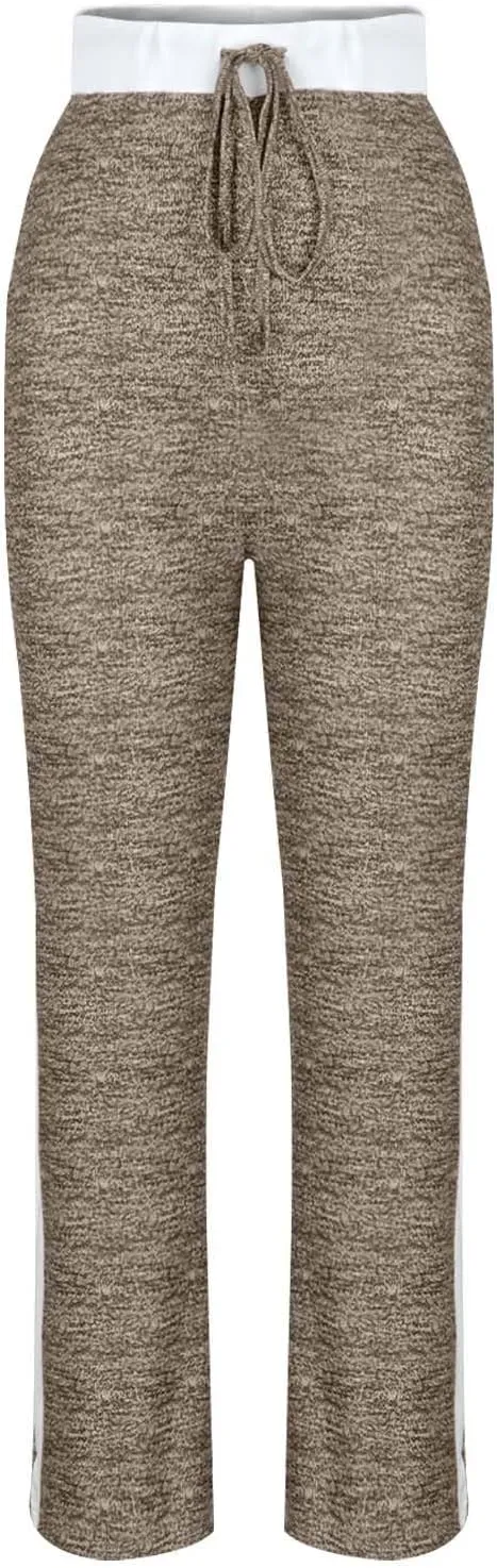 Women's Wide Leg Yoga Pants Striped Drawstring High Waist Flare Pants Bootcut Leggings Soft Comfy Lounge Trousers