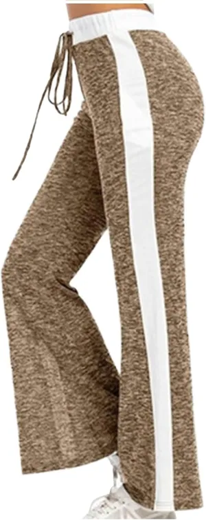 Women's Wide Leg Yoga Pants Striped Drawstring High Waist Flare Pants Bootcut Leggings Soft Comfy Lounge Trousers
