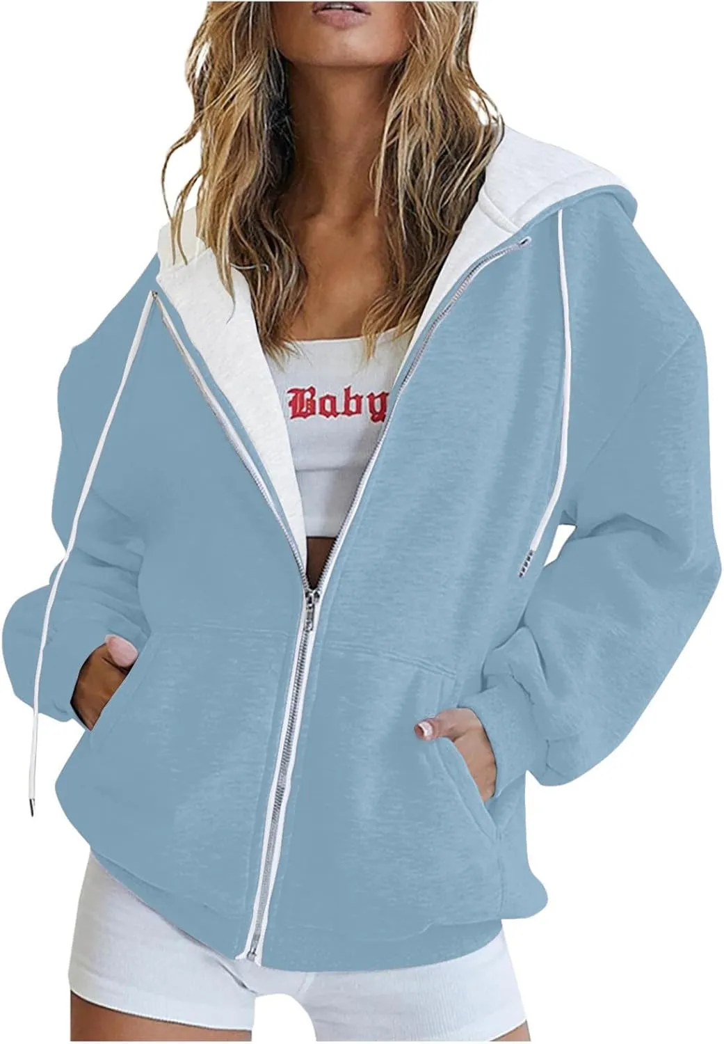 Womens Zip Up Hoodies Long Sleeve Fall Oversized Sweatshirts Jacket with Pockets 2025 Fashion Clothes Sweaters