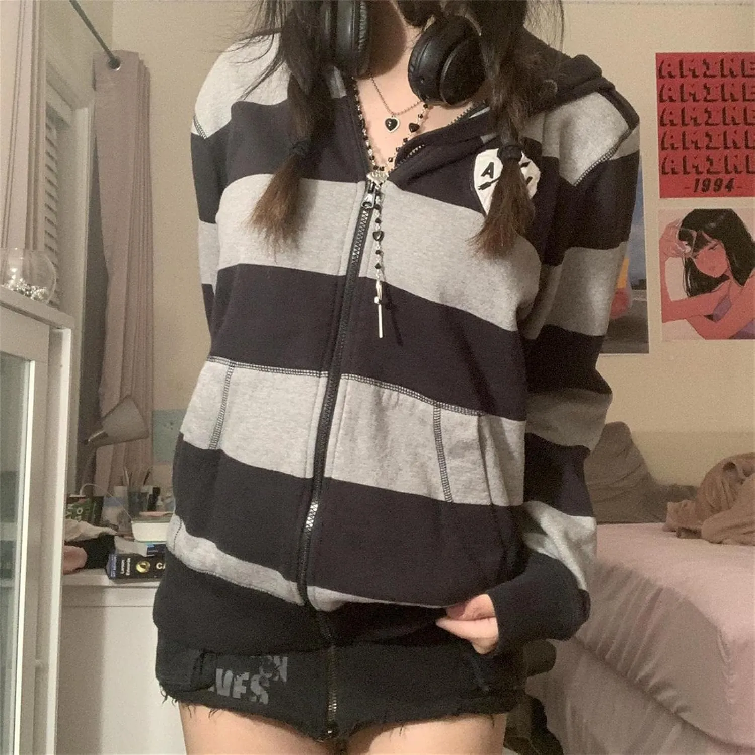 Y2k Zip Up Hoodies for Teen Girls Aesthetic Trendy Oversized Sweatshirt Womens 2022 Star Graphic Print Jackets