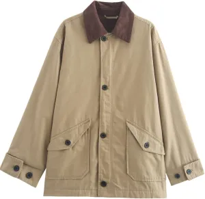 Yimoon Lightweight Jacket for Women Oversized Corduroy Lapel Collar Button Down Casual Jackets Outwear