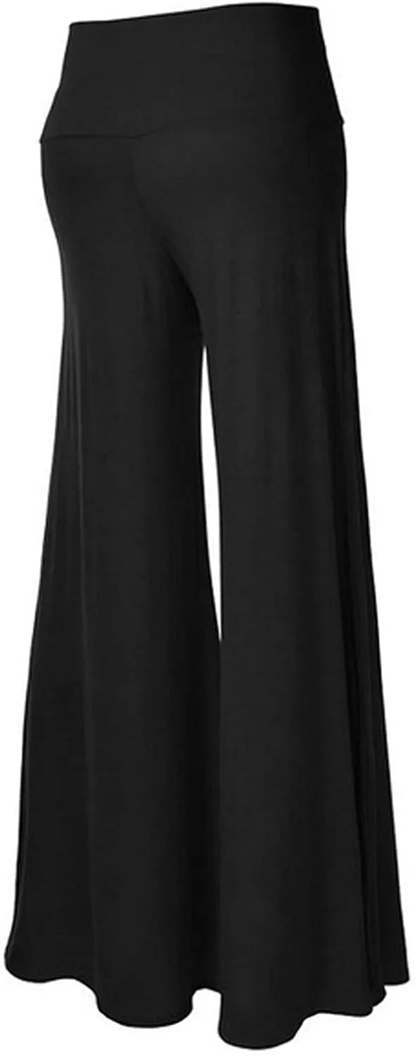 YOLAI High Waist Wide Leg Pants for Women Loose Solid Color Comfy Stretch Trousers Yoga Palazzo Exercise Pants (Black, L)
