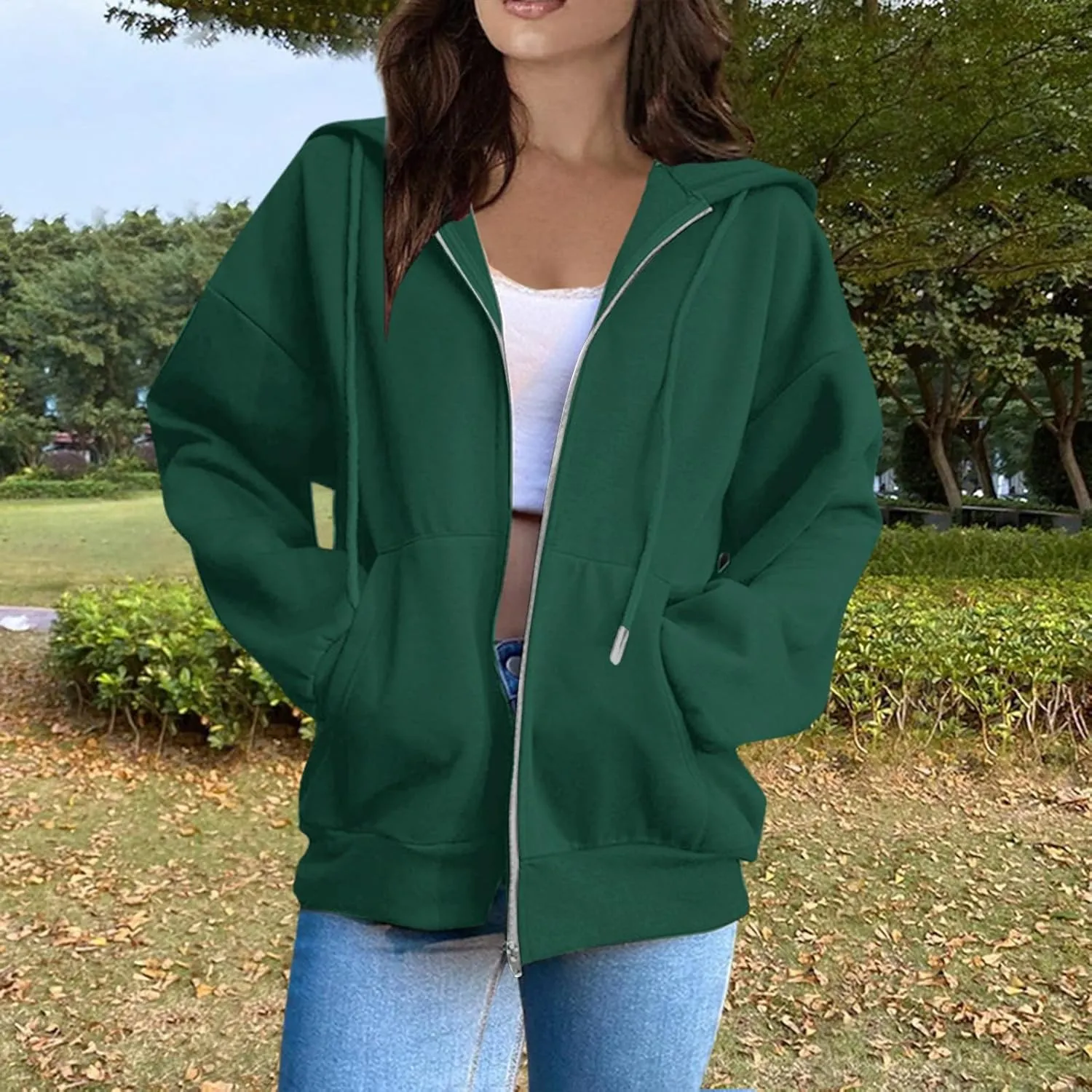 Zip Up Hoodie Women 2025 Long Sleeve Oversized Sweatshirts for Women Y2K Jacket with Pockets Fall Fashion Clothes