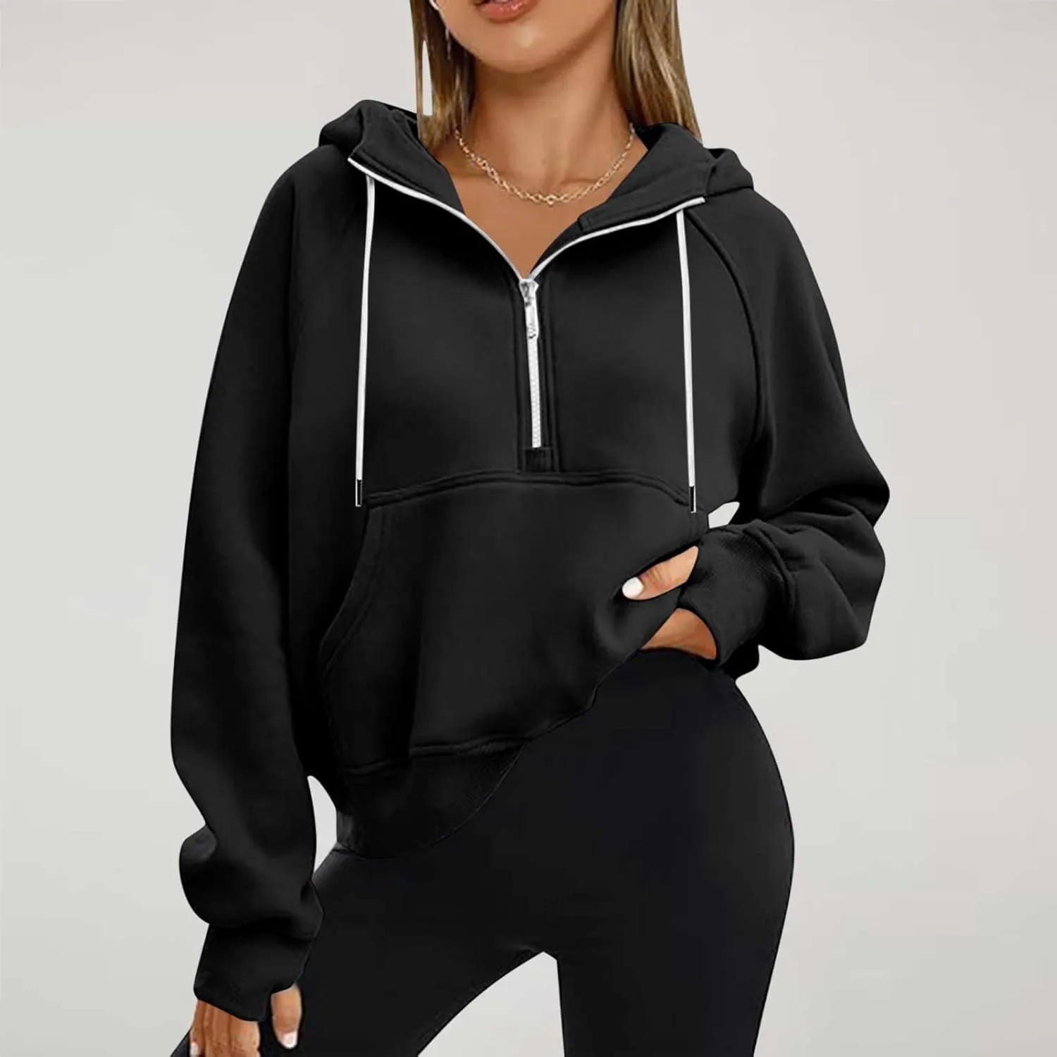 Zip Up Hoodie Women Cropped Long Sleeve Sweatshirts Trendy Pockets Jackets Spring Fall Daily Workout Pullover Tops