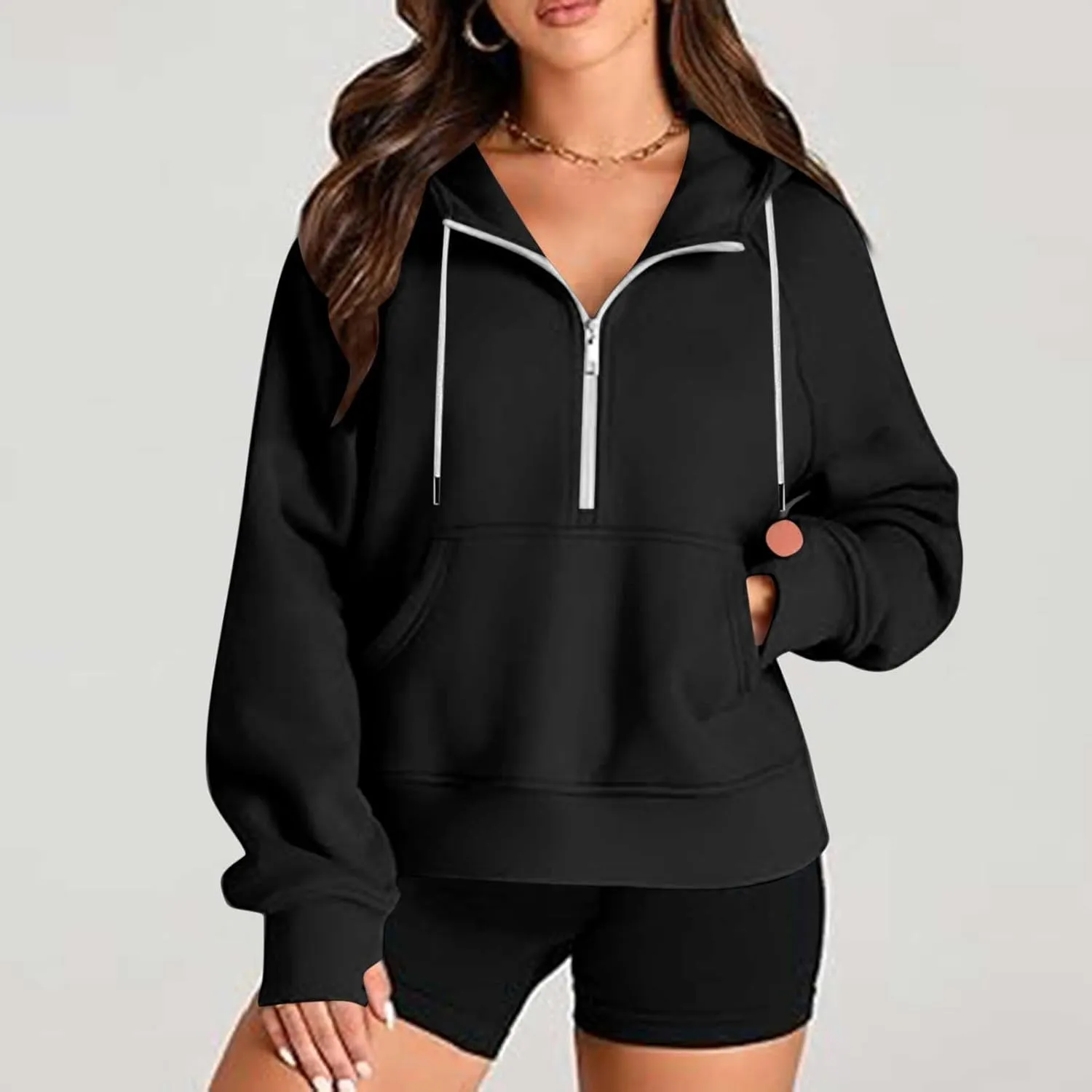 Zip Up Hoodie Women Cropped Long Sleeve Sweatshirts Trendy Pockets Jackets Spring Fall Daily Workout Pullover Tops