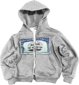Zip up Hoodie Y2k Oversized Graphic Hoodies Unisex Grunge Jackets Streetwear Vintage 2000s Emo Clothes